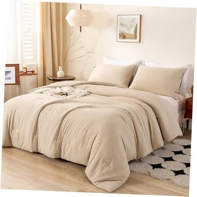 Juego de edredón ultra suave Queen - Cómodo acogedor lavado Queen (90"x90") beige Foto 1 de 4