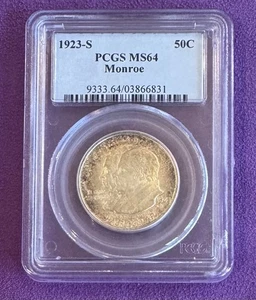 1923-S Monroe Commemorative Silver Half Dollar 50C PCGS MS64 Toner🔥 - Picture 1 of 2