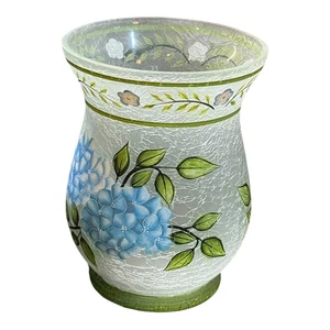Handpainted Hydrangea Crackle Glass Candle Holder - Picture 1 of 1