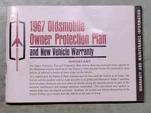 Plan de protección del propietario Oldsmobile 1967 original vintage con placa de protección - Imagen 1 de 3