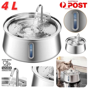 4L Electric Pet Water Dispenser Automatic Stainless Steel Cat Dog Drinking Bowl - Foto 1 di 15