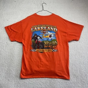 Y2K Harley Davidson T-Shirt Lakeland Florida Orange Men XL Graphic Tee Aviation - Bild 1 von 9