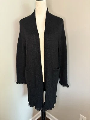 Velvet by Graham & Spencer Women’s Black Fringe Cardigan Pockets Size Small - Image 1 of 4