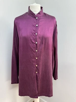 East Silk Shirt Size 16 Cadbury's Purple 100% Silk Top Blouse Standing Collar  - Image 1 of 4
