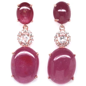 925 Silver Handmade 11 x 14 mm. Pink Ruby, Topaz & Cubic Zirconia Earrings - Picture 1 of 4