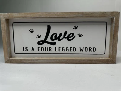 Tabletop Wall Distressed Wood Frame Love is a Four Legged Word Sign Pet Lovers - Image 1 of 4