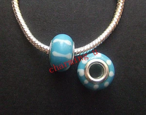 4pz  perline in lampwork 14x10mm colore blu,bianco ,argento - Foto 1 di 1