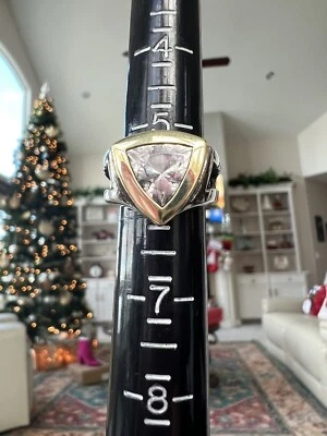 Anel JOHN ATENCIO SS 18k corte trilhão topázio branco tamanho 5.5 autêntico em excelente estado usado - Imagem 1 de 4