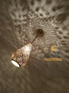 Morocchino soffitto ottone lampadario sospensione lampada pendente luce vintage antico vtg - Foto 1 di 5