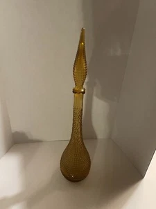 Bottiglia Genio Vintage Empoli Vetro Ambrato Italiano Punta Diamante 22” Made In Italy MCM - Foto 1 di 9