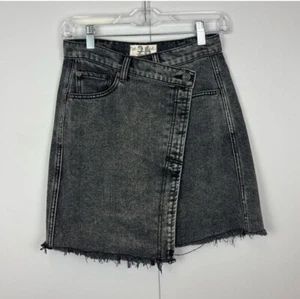 Free People Parker Denim Wrap Skirt High Rise Sulphor Black Denim Size 26 - Picture 1 of 4