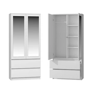 Wardrobe With Mirror, Shelves And 2 Drawers MODERN 2 Door Storage - White - Picture 1 of 7