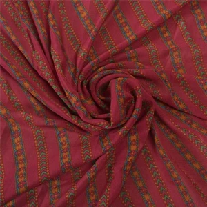 Sanskriti New 1 Yd Pure Crepe Silk Printed Craft Pink Dress stitching fabric - Picture 1 of 8