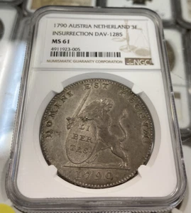 1790 Austria Netherlands 3 Florin NGC MS61 RARE - Picture 1 of 5