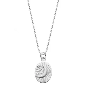 Moon Stars Oval Pendant And 45cm Necklace Genuine Sterling Silver 925 - Picture 1 of 3
