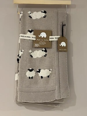 HECHO EN LA INDIA Algodón Tejido Oveja Cordero Bebé Manta Beige Marrón Claro Tiro Nuevo Foto 1 de 4