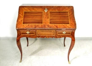 Bureau de pente Louis XV marqueterie bois de rose palissandre bronze XVIIIè - Picture 1 of 1