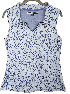 Camisa de golfe Jamie Sadock feminina M roxa tropical sem mangas malha elástica - Imagem 1 de 4