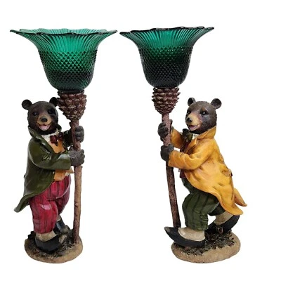 De Colección Par 2 Osos Candelabros Soportes con Globos Osos Vestidos de Lujo Resina Cabina  Foto 1 de 4