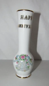 LEFTON HAND PAINTED BELLS #6291 UNDATED HAPPY ANNIVERSARY PORCELAIN BUD VASE - Picture 1 of 6