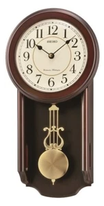 Seiko Dark Wooden Westminster Chime Pendulum Quartz Battery Wall Clock QXH063B - Picture 1 of 3