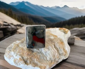 Size 8.5 African Bloodstone Ring-925 Sterling Silver plated- New ! - Imagen 1 de 4