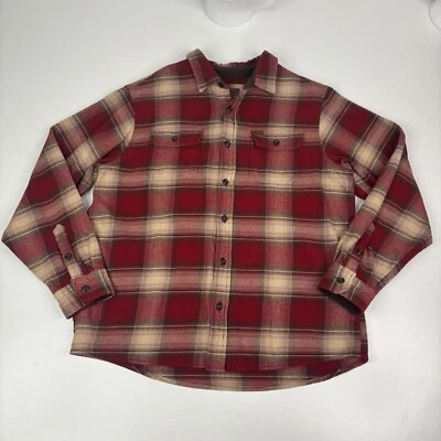 Мужская фланелевая рубашка Orvis XL с карманами для рук клетчатая красная/коричневая тяжелая - Изображение 1 из 4