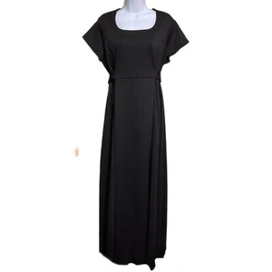 Konzertkleidung langes schwarzes Kleid kurze Ärmel, angenähter Schärpe Gürtel EUC P - Bild 1 von 8