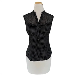 CYNTHIA STEEFE Damen schwarzes ärmelloses Shirt Gr. 4 Polka Dot Print - Bild 1 von 4