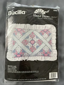 New Vintage Bucilla Stamped Cross Stitch Pillow Kit 40806 PATCHES & LACE - Picture 1 of 2