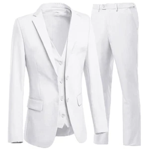 Wehilion Men's Suit Slim Fit White 3 piece XL Notch Lapel 2B Small Stain On Belt - Picture 1 of 6