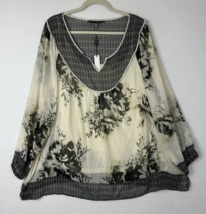Rose + Olive Womens Blouse Floral Built In Tank Sheer Sleeve Plus Size 3XL NWT - Picture 1 of 15