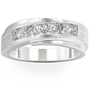 1Ct Lab Grown Diamond Men's Ring Brushed Wedding Band White Rose or Yellow Gold