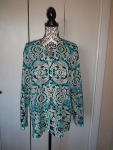 Blusa Talbots Misses Talla XL Blanca, Aqua, Negra 100% Poliéster Usada en Excelente Condición - Imagen 1 de 8