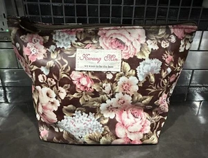 Peony Flower Rose Pink - Brown Makeup Bag Travel Zip Pouch Cute Floral 9 X 6.5” - Picture 1 of 7