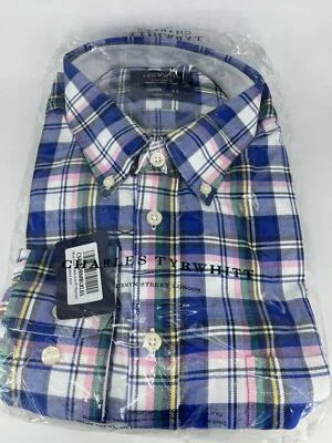 Charles Tyrwhitt Azul Multicolor Cuadros Ajustado Lavado Camisa Oxford XL TD022 - Imagen 1 de 3