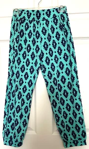 NEW BIG GIRL'S Soft Jersey PARACHUTE JOGGER ANKLE PANTS Aztec TURQUOISE/NAVY - L - Picture 1 of 17