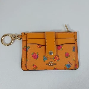 COACH Discontinued Keychain Wallet Leather Orange Roses C9933 - Picture 1 of 5