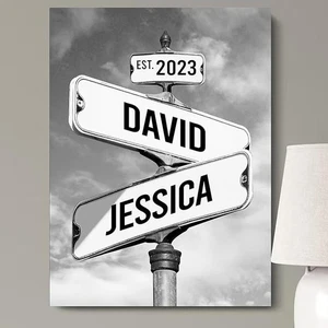 Crossroads Street Sign Best Gift For Сouple Personalized Canvas Vintage Art - Picture 1 of 6