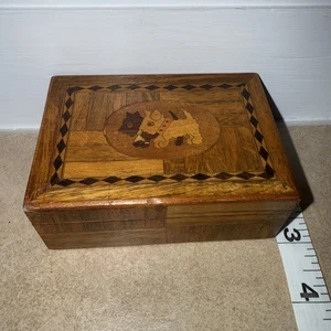 Vintage Scotties Wood Parquet Trinket Box - Picture 1 of 7