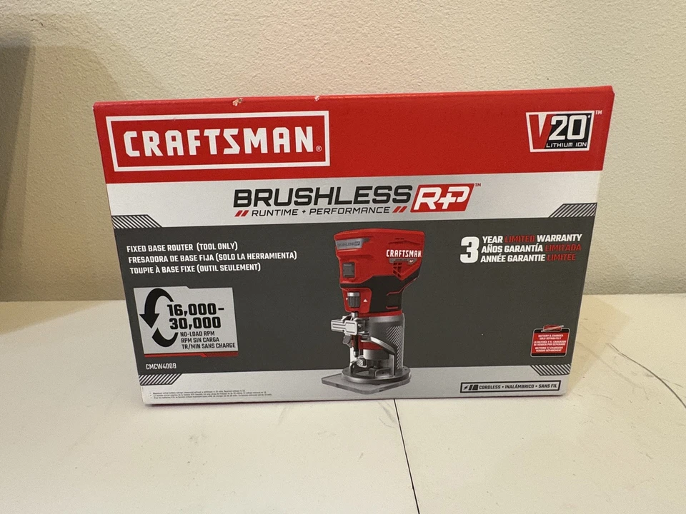 CRAFTSMAN CMCW400B V20 RP 1/4-in Variable Speed Brushless Fixed Cordless Router