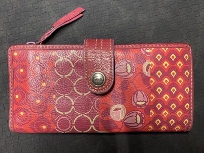 Women's Fossil Long Multi Card Leather Wallet Red Pink and Yellow - Image 1 of 4