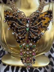 Betsey Johnson Tortifly HUGE Embellished Tortoise Lucite Butterfly Necklace RARE - Picture 1 of 9