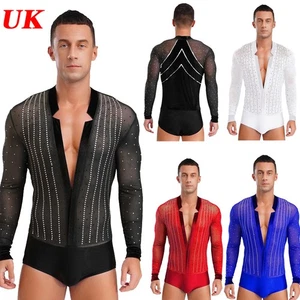 Men Latin Dance Shirts Gymnastics Leotard V-neck Ballroom Salsa Samba Bodysuit - Picture 1 of 51