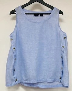 Pullover sin mangas Rachel Roy 100 % lino botones laterales azul claro talla L - Imagen 1 de 6