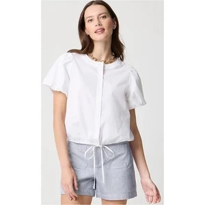 J. Crew White Button Up Short Sleeve Tie Front Blouse - Size S NWT $80 - Picture 1 of 11