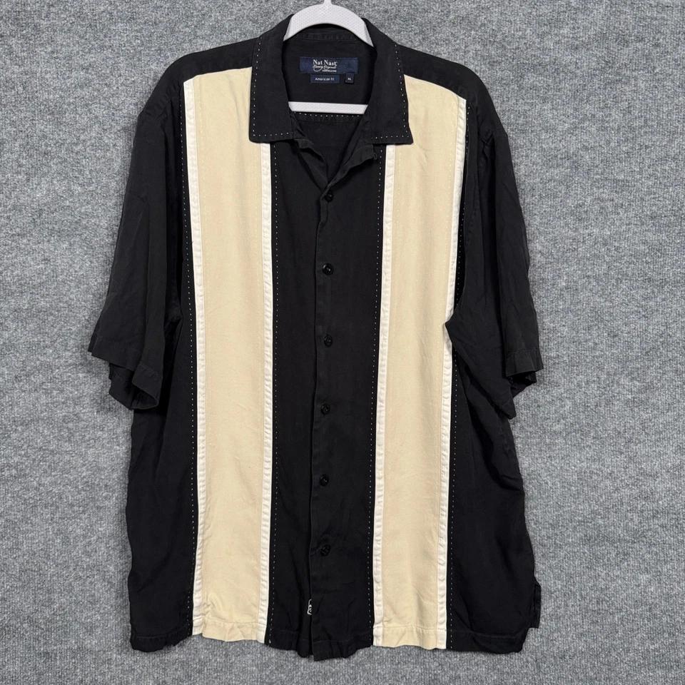 Nat Nast Mens Size XL American Fit Button Up Shirt Black Sand White Silk - Image 1 of 4