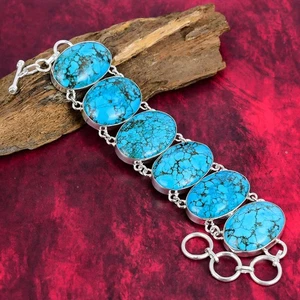 Tibetan Turquoise Gemstone Handmade 925 Sterling Silver Amazing Bracelet Jewelry - Picture 1 of 5