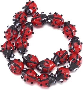 20Pcs Red Ladybug Lampwork Glass Beads Handcrafted Animal Insect Loose Spacer Be - Picture 1 of 8