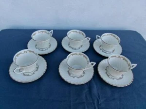 SYRACUSE CHINA *BAROQUE GRAY* ( LOT OF 6 ) CUP & SAUCER SETS UNUSED - Picture 1 of 6